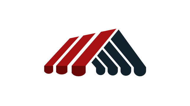 Abstract geometric roof or awning graphic design in red and dark grey. Modern architectural icon for business and real estate concepts.