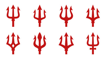 Red trident and pitchfork demonic power icons. © ksatria