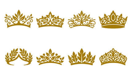 Gold royal tiara and crown silhouette vector set. © ksatria