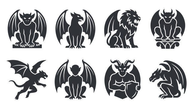 Black gargoyle and demon silhouette icons.