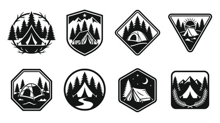 Camping tent and nature forest icons. © Lubrene