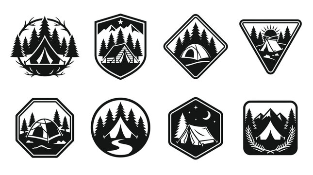 Camping tent and nature forest icons.