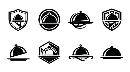Restaurant food service cloche and dome icons. © Lubrene