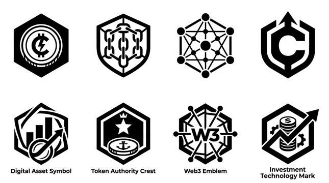 Blockchain crypto tech icons.