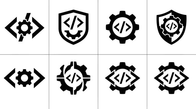 Coding and programming tag icons for software development.