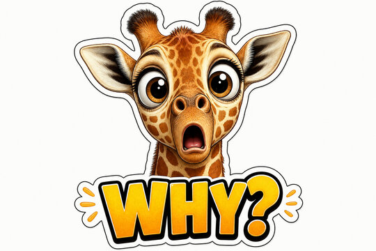 Curious giraffe with surprised expression asks.