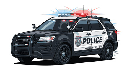 Police SUV with flashing lights on. © Suryaaji
