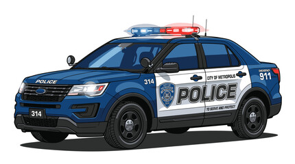 Police Car with Emergency Lights On. © Suryaaji