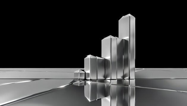 Minimalist matte titanium blocks on reflective chrome for corporate growth