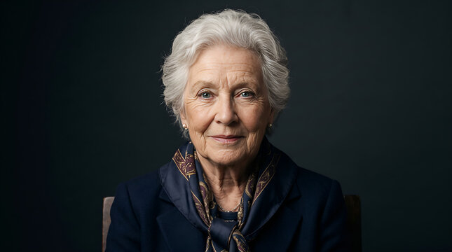 80 year old woman with dignified expression in a studio portrait