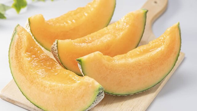 Fresh Melon Slices On Wooden Board
