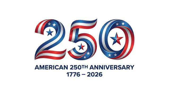 Modern American 250th Anniversary Logo
Design a sleek and modern "250th Anniversary" logo celebrating the United States' 250 years (1776&ndash;2026). Incorporate red, white, and blue colors, flowing