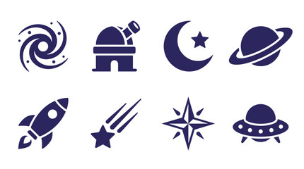 Dark blue space and astronomy graphic icon set. © Yuyu