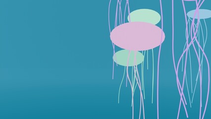Minimalist abstract jellyfish illustration on blue background, stylized sea creatures with long tentacles, pastel aquatic life graphic art © Masud010