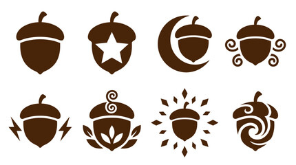 Brown acorn and nut icon collection. © Yuyu