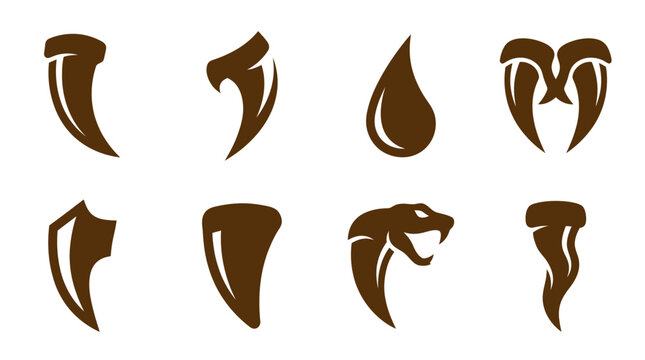 Brown monster teeth and fang icon set for games.