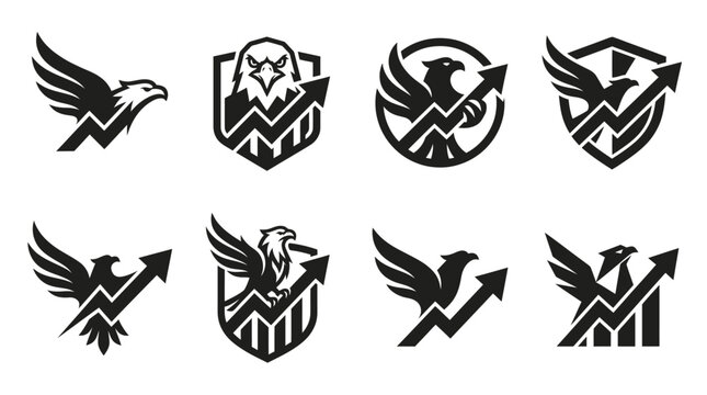 Eagle head and arrow financial growth logo icons.