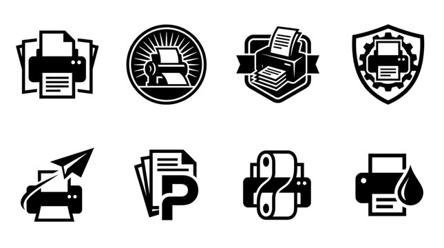 Office printer and document icon set.