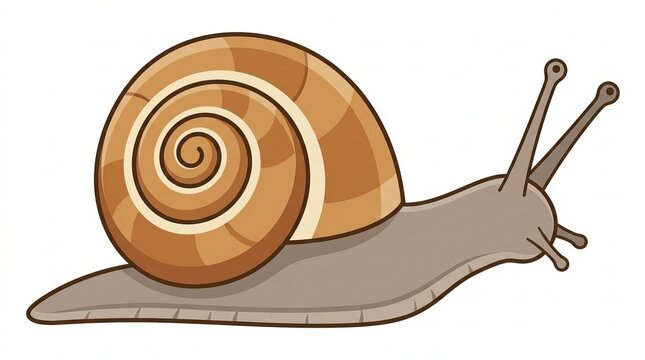 Botanical wildlife vector illustration featuring a tropical jungle snail with a detailed spiral shell. Ideal for rainforest, educational, and ecological projects.