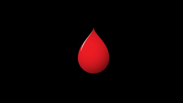 Red blood drop animation on transparent background. Cartoon illustration of red blood that moves down slowly on transparent background