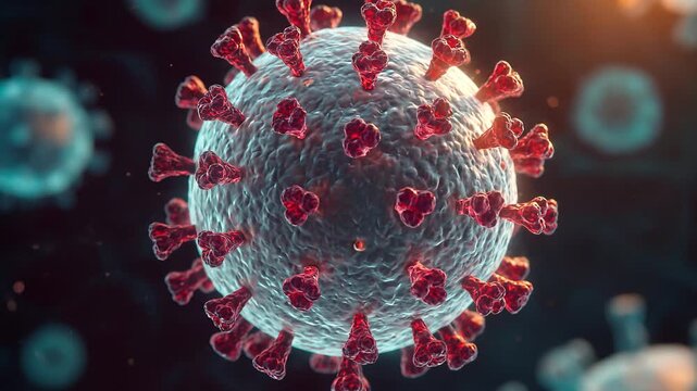 Menacing viral particle illustration, symbolizing urgent global health challenges and disease outbreaks, evoking severe EBOLA and FILOVIRUS threats