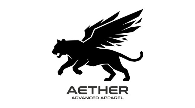 Black winged lion logo design.