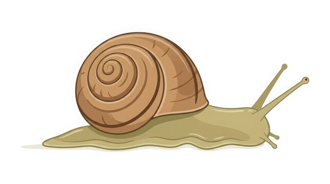 Botanical wildlife vector illustration featuring a tropical jungle snail with a detailed spiral shell. Ideal for rainforest, educational, and ecological projects.