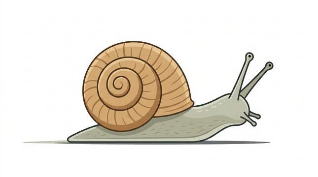 Botanical wildlife vector illustration featuring a tropical jungle snail with a detailed spiral shell. Ideal for rainforest, educational, and ecological projects.