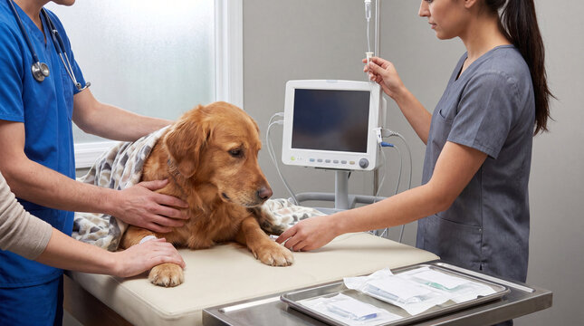 Veterinary recovery update with dog owner and emergency care team