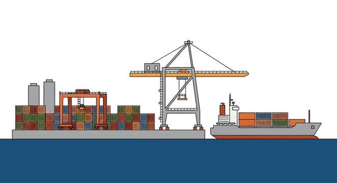 cargo ship with crane loading containers.