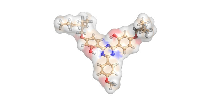 Bemotrizinol, broad-spectrum UV filter for sunscreen formulations and dermal photo-protection, 3D molecule 4K