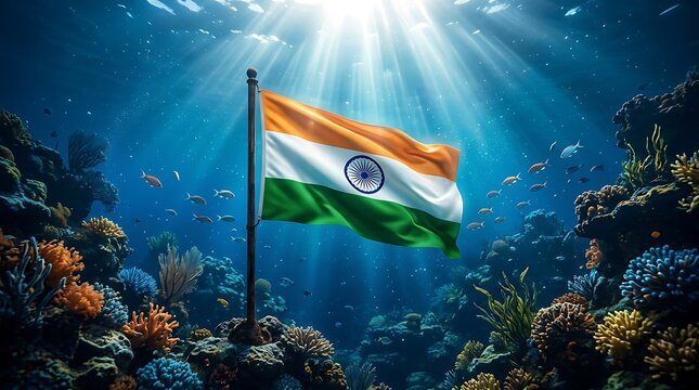 Cinematic close up of Indian national flag on [Sebutkan Lokasi, misal: rustic wooden table] with dramatic lighting
