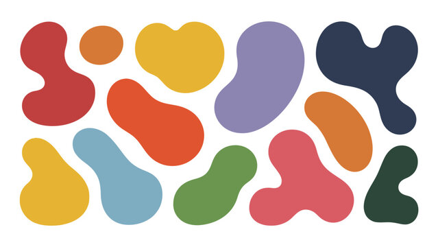 Set of colorful organic abstract shapes isolated on a white background for modern graphic design projects