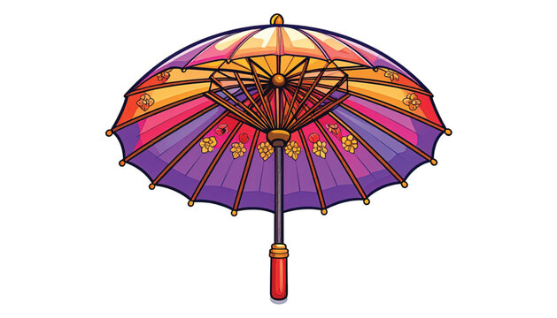 Colorful decorative parasol with handle.