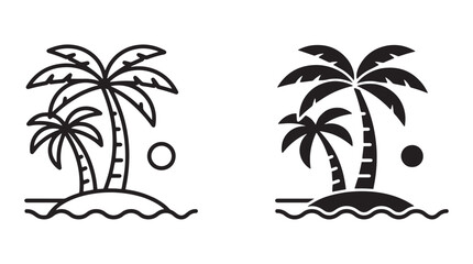Obraz premium Black palm tree island icons Vector, illustration