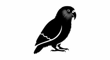 Fototapeta premium Black Silhouette of a Parrot or Owl Bird on White Background, Vector Art