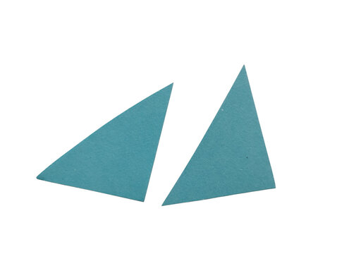 Two simple blue triangles pointing in different directions as a modern geometric graphic element isolated on transparent background