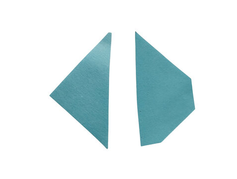 Two teal geometric triangle shapes facing each other as a minimalist abstract design element isolated on transparent background
