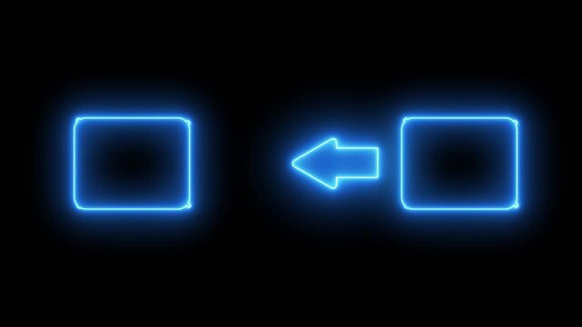Glowing neon line blue signs for banner, text box,and arrow icon poster template animation on a black background,with 4k video.