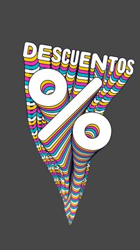 Animaci&oacute;n de Texto Feliz y Colorido de Descuentos % en Formato Vertical - Motion Graphics 2D para Redes y Celular