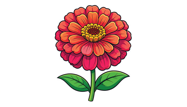 Colorful Flower with Green Leaves Illustration.