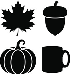 Maple leaf acorn pumpkin mug for autumn and fall season symbols. © Uhnus
