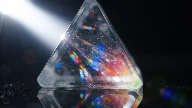 Prism Glass Triangle Rainbow Reflection Light Spectrum Transparent Colorful Physics Optical Science Clarity Dark Background Triangular Glass Prism Rainbow Light Reflection Spectrum Transparent