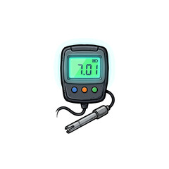 Handheld Digital Ph Testing Device Featuring Illuminated Display Reading Neutral Ph Value And Functional Probe Attachment Vector Illustration © ndomble