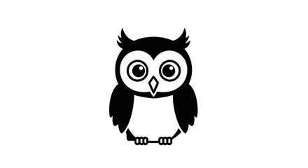 Fototapeta premium Cute cartoon owl illustration, simple black and white vector graphic