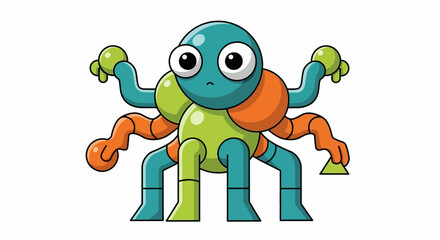 Naklejka premium Cute Cartoon Robot Toy with Multiple Arms and Big Eyes