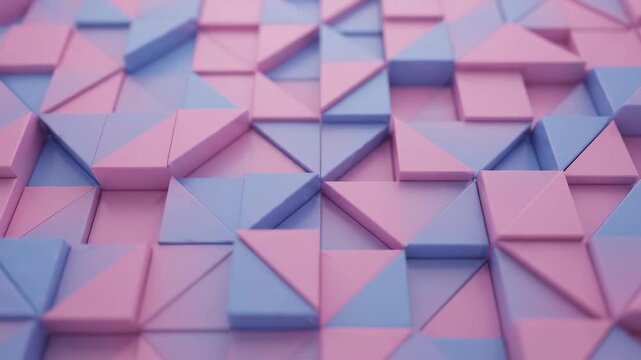 Geometric pattern triangle pink purple abstract 3D background modern seamless texture design with pastel blue symmetry vibrant playful decorative digital art creative tile geometric abstract triangle