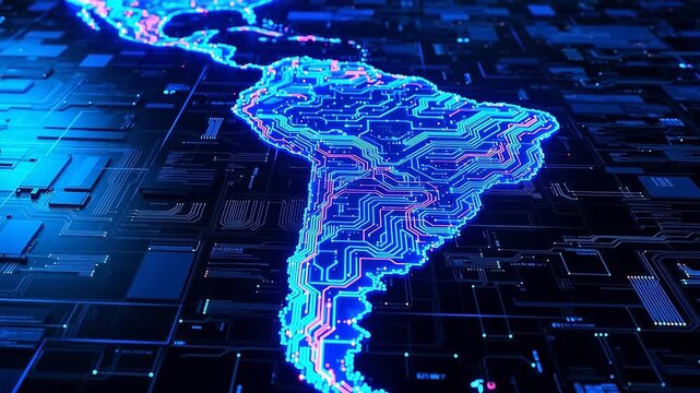 South America map on circuit board