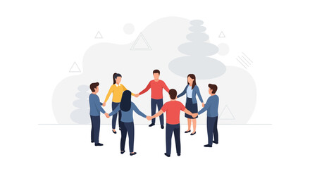 Fototapeta premium Diverse team holding hands in a circle, representing unity, collaboration, and community.