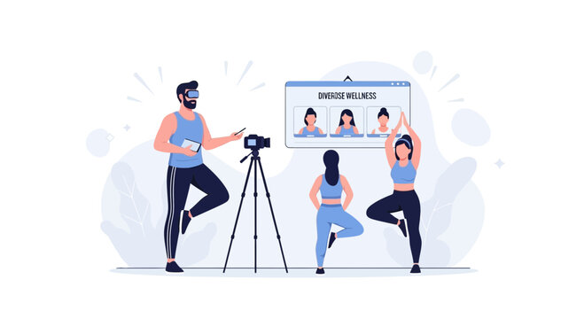 Diverse Wellness: Virtual Yoga Class with VR Instructor and Online Students